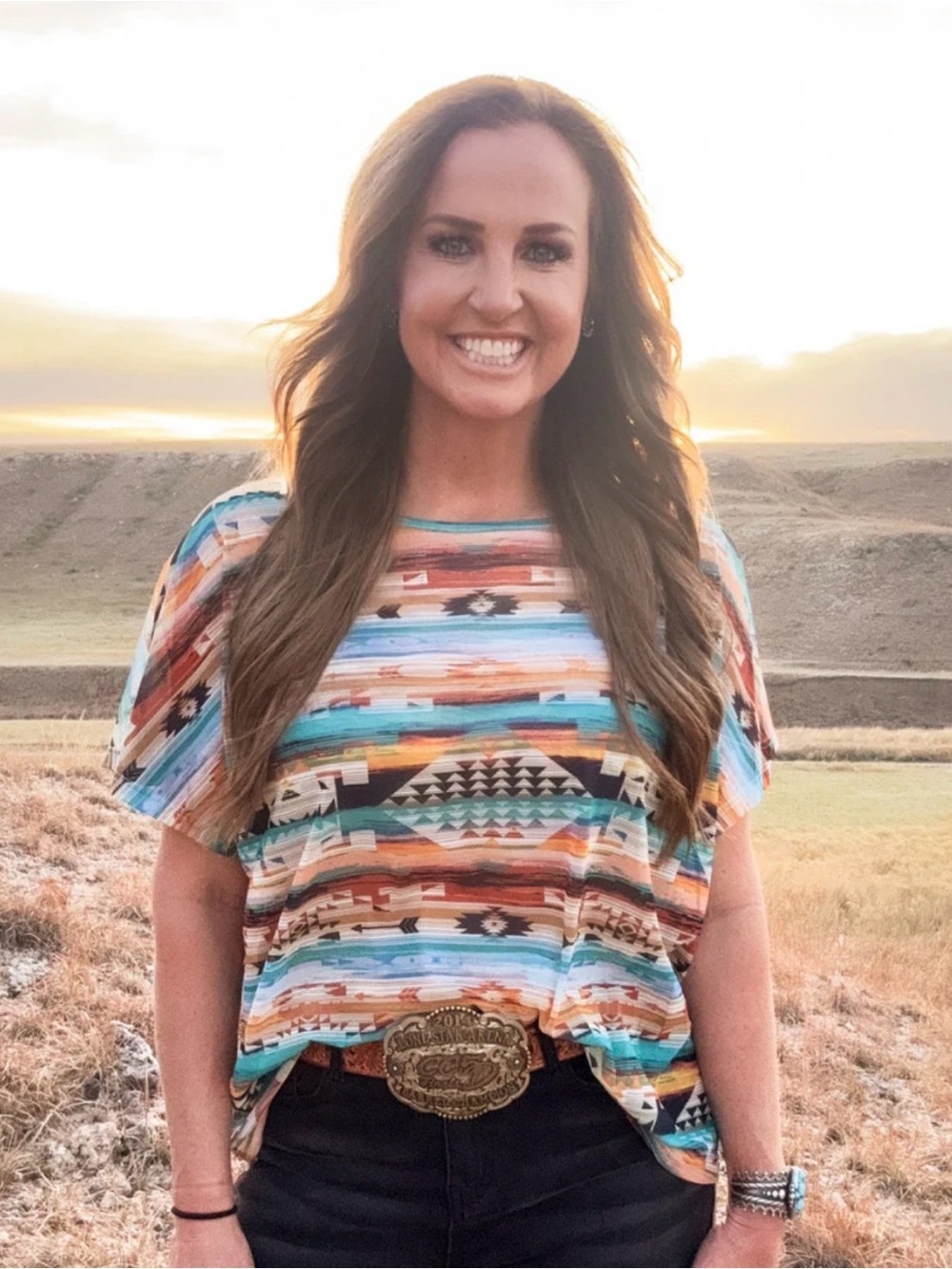 Boho Stripe Pattern Short Sleeve Mesh- Aztec Daze